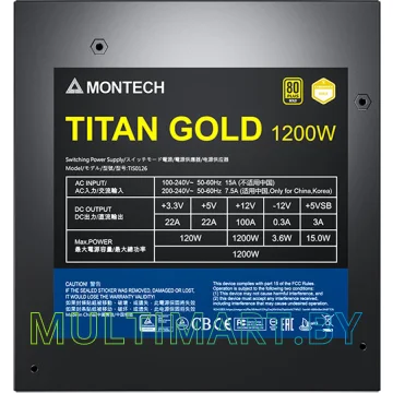 Блок питания Montech Titan Gold 1200W (MNT-TG1200-B) картинка 6